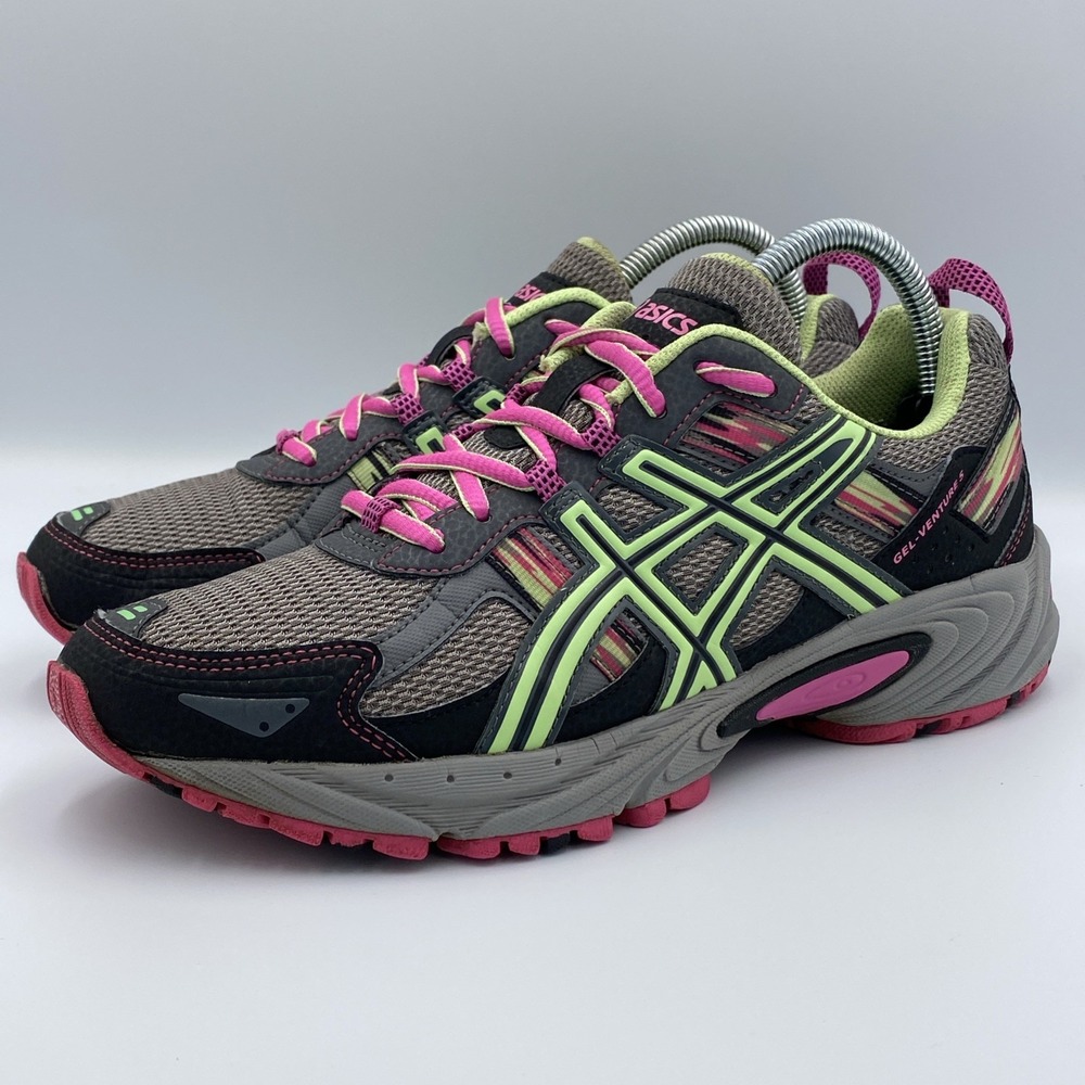 ASICS GEL-Venture 5 Trail Running Shoes Women's 9 Gray Pink Lime Green T5N8N